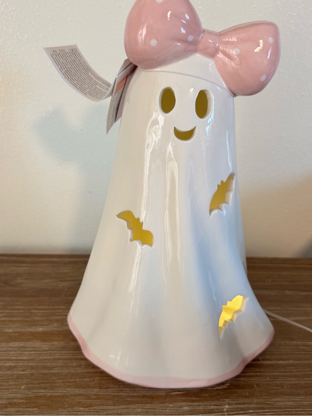 NEW halloween Ghost Girl Pink Bow Cut Out Bats Lights Up Viral Tabletop Decor